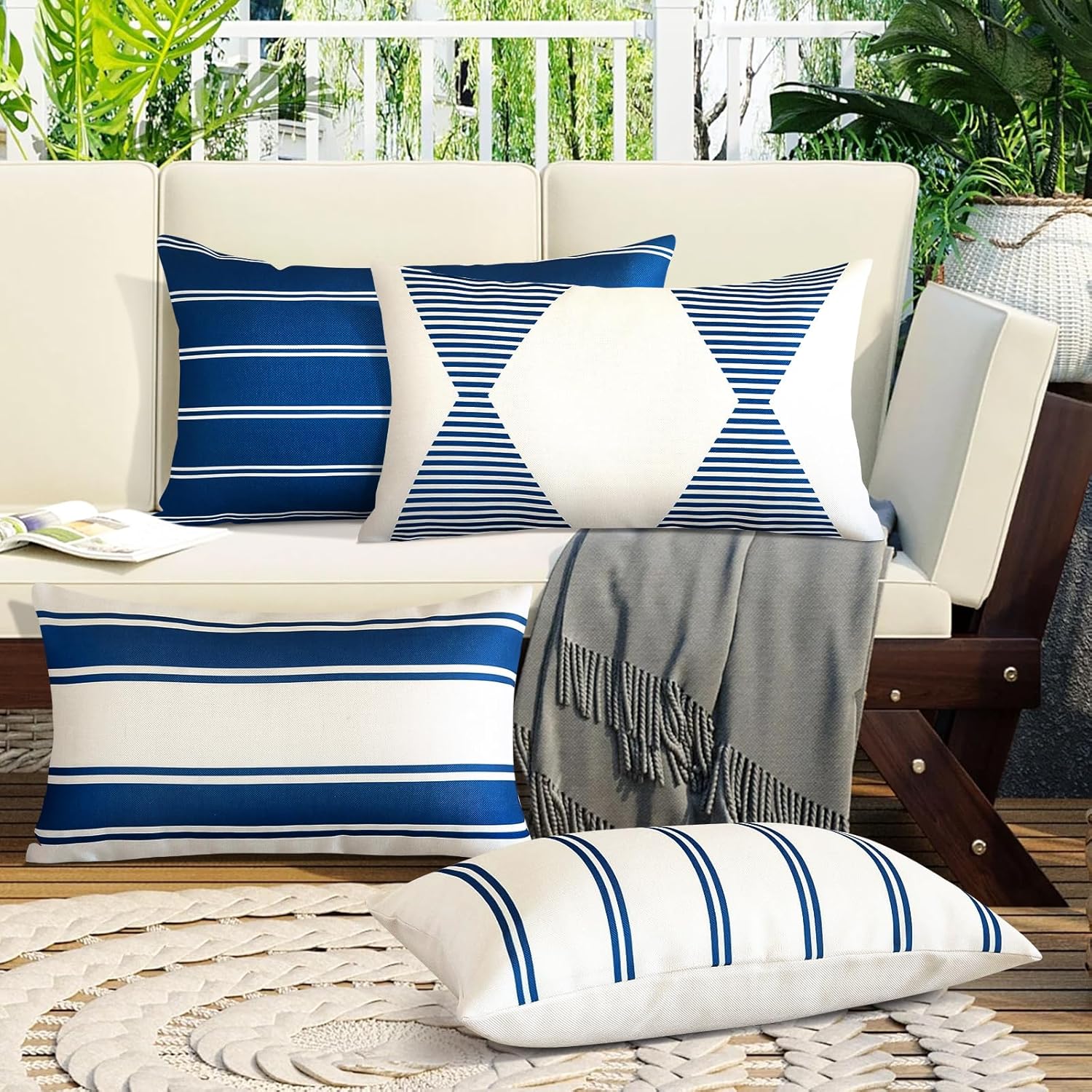 OTOSTAR Waterproof Pillow Covers 12x20 Inch Pack of 4 Navy Blue