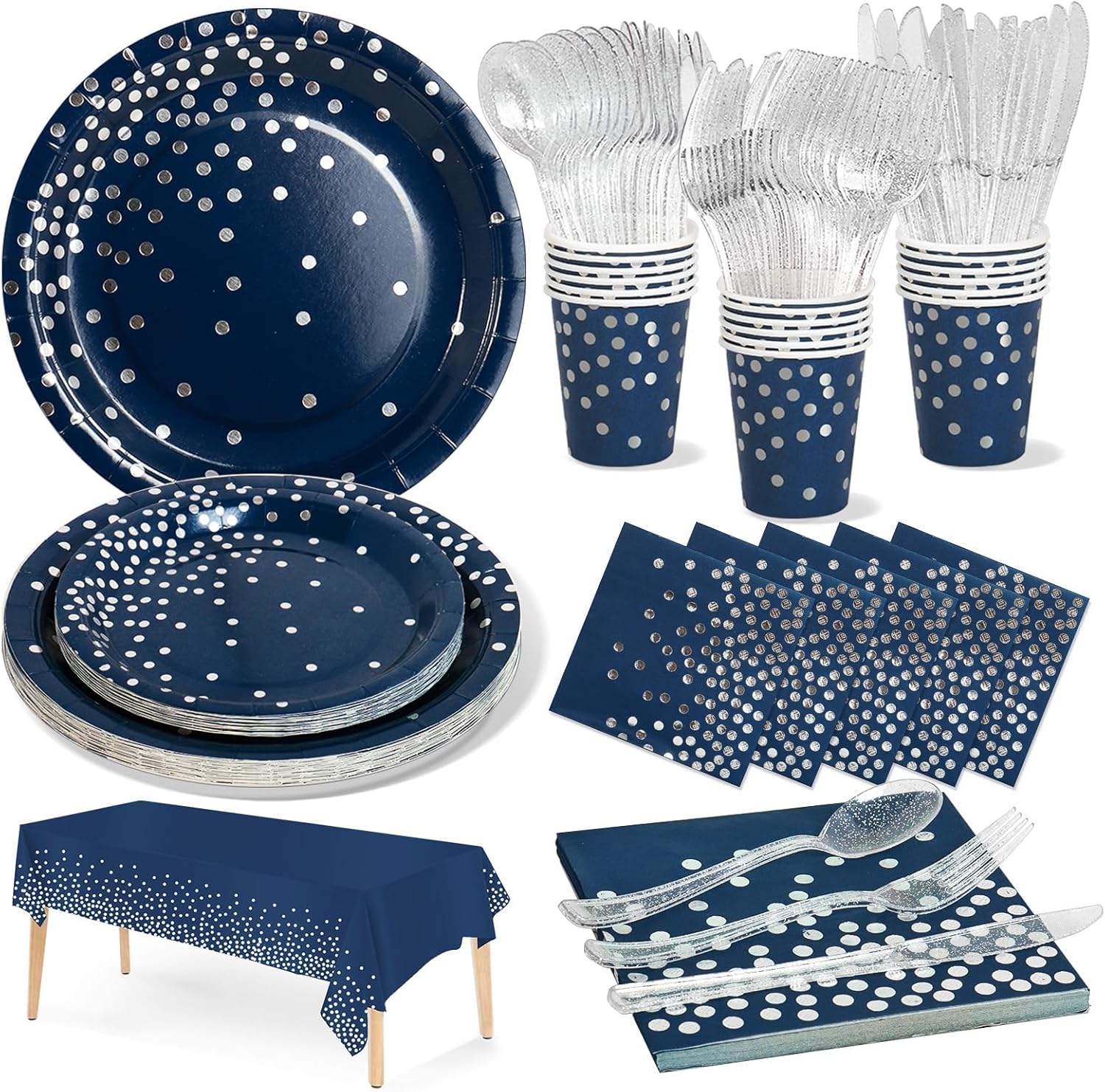 141-piece Navy Blue and Silver Party Supplies Set for 20 Guests