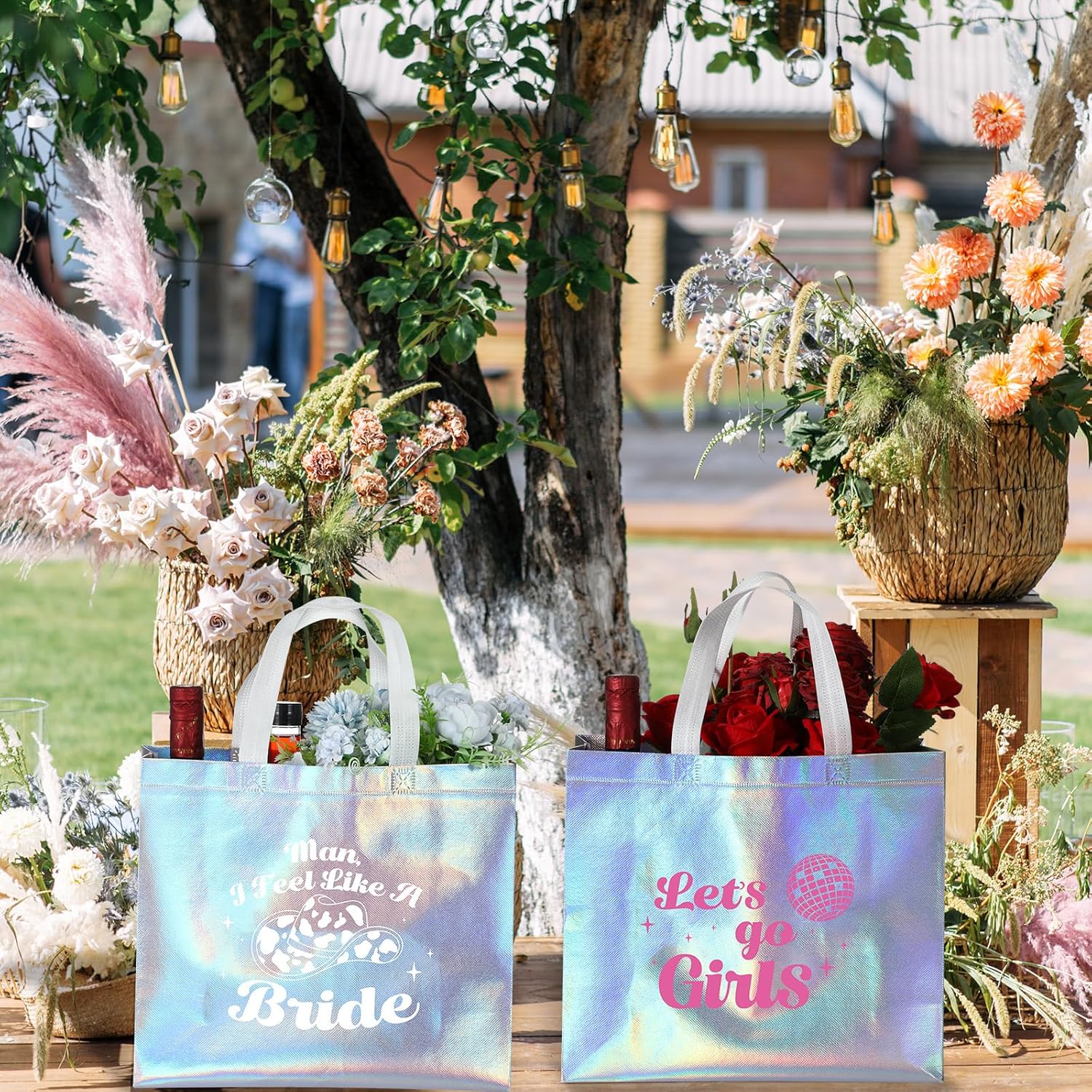 Cindeer 12 Pcs Lets Go Girls Bridesmaid Bags Holographic