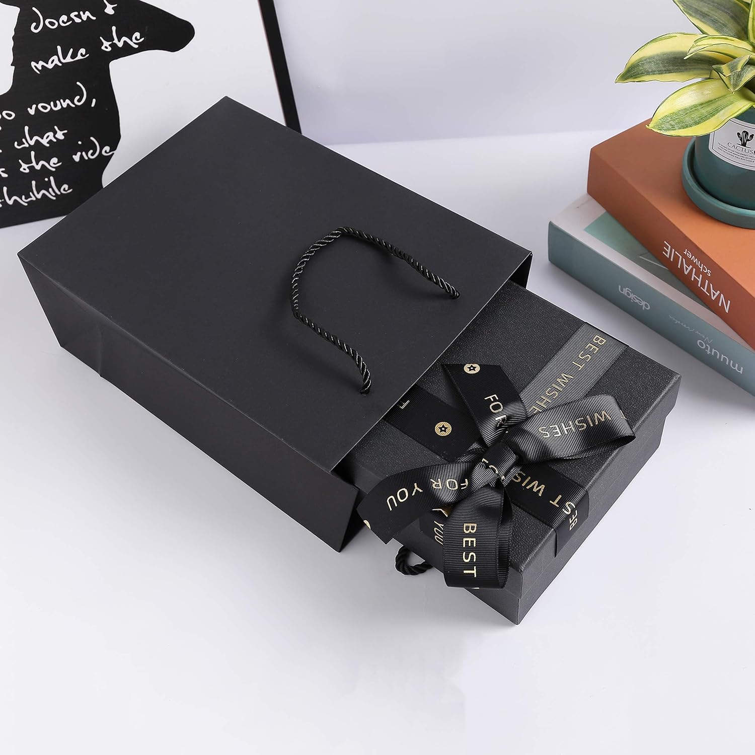 SHIPKEY 10 Pcs Black Gift Bags with Handles
