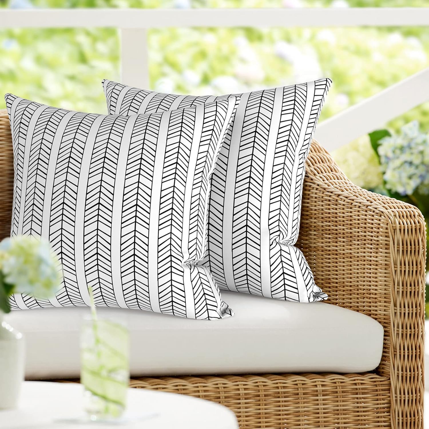 Pack of 2 Durable Herringbone Outdoor Pillow