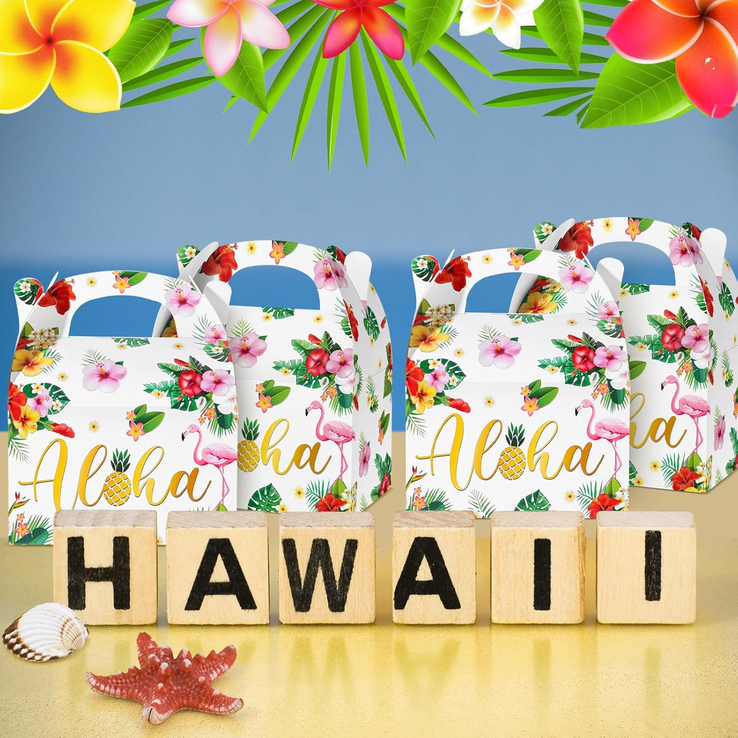 Glenmal 24 Pcs Tiki Luau Treat Boxes with Handles