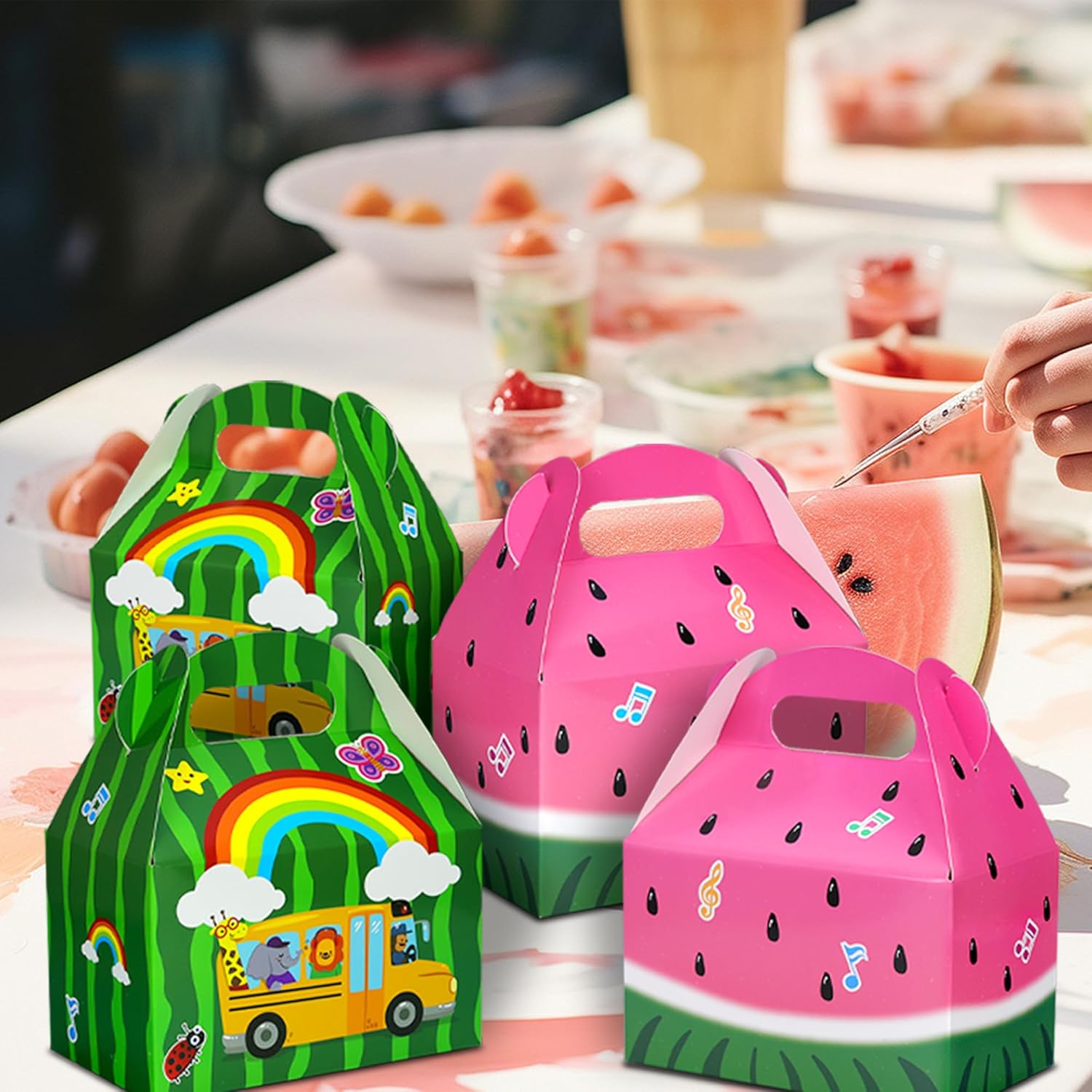 Caoekego Cartoon Melon Party Snack Boxes 16PCS Watermelon Theme Goodie Bags