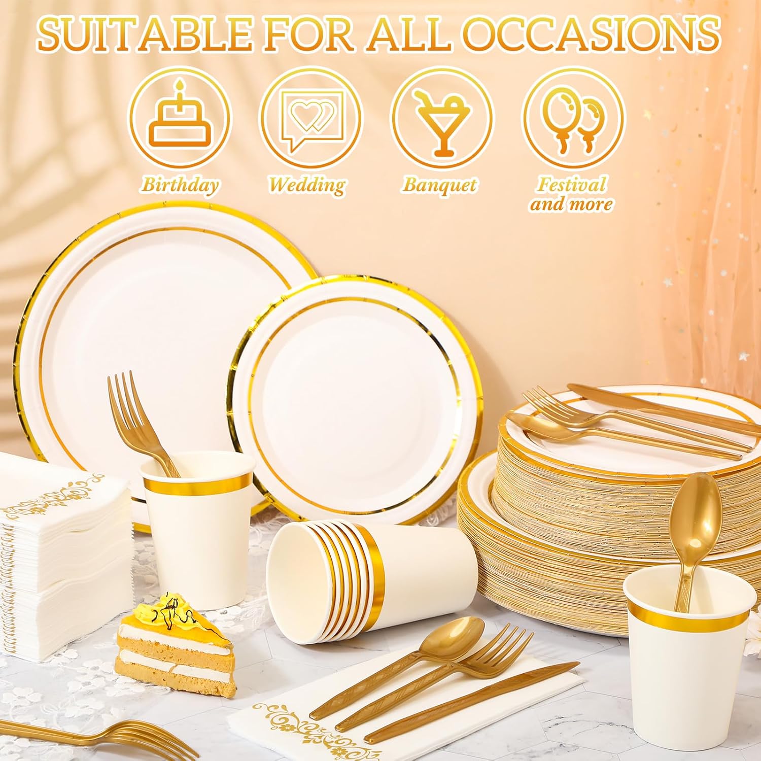 700 Pcs Gold Dinnerware Set for 100 Guests