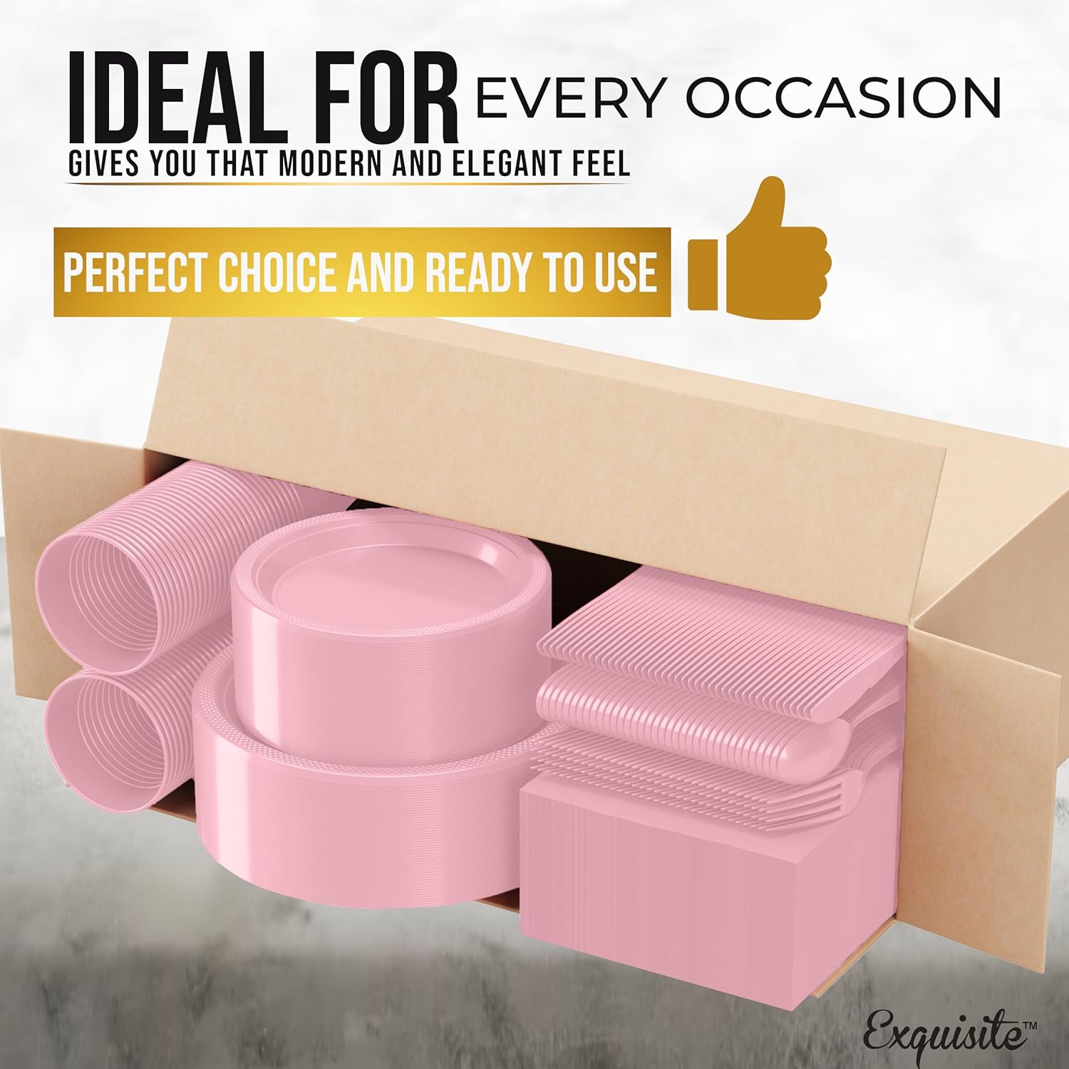 350 Pcs Pink Plastic Plates Set for Parties