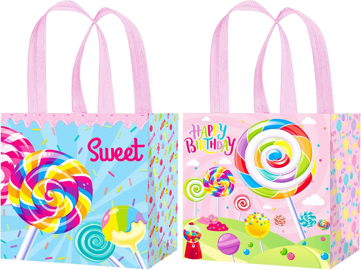 Umoni Candyland Party Goodie Bags 12Pcs Lollipop Treat Tote Bags With Handles