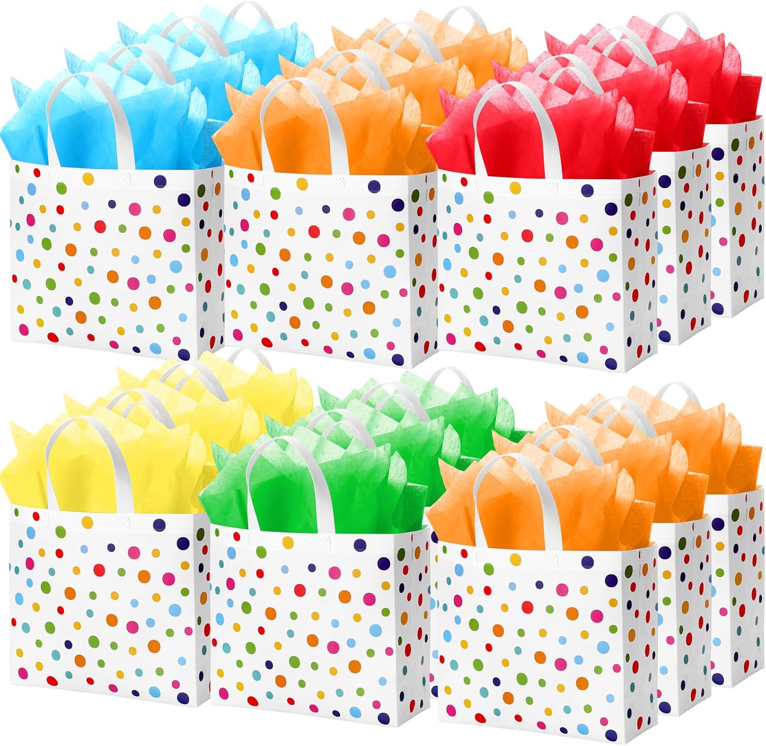 Wesnoy 20 Pack Rainbow Polka Dot Reusable Gift Bags