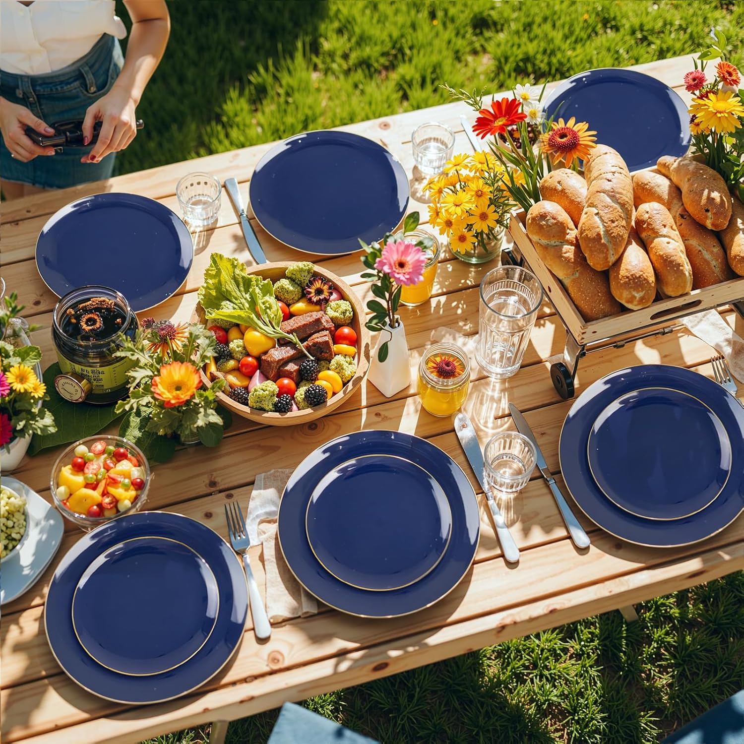 PULOTE 200 Piece Blue Plastic Plate Set