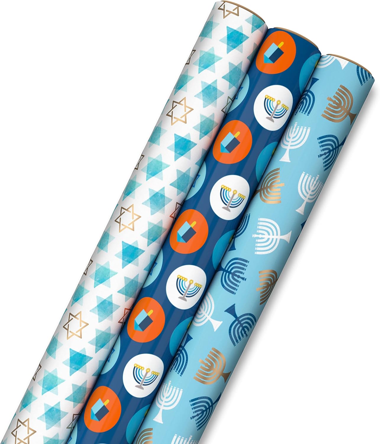 Hallmark Hanukkah Wrapping Paper with Cutlines Blue Gold Star of David