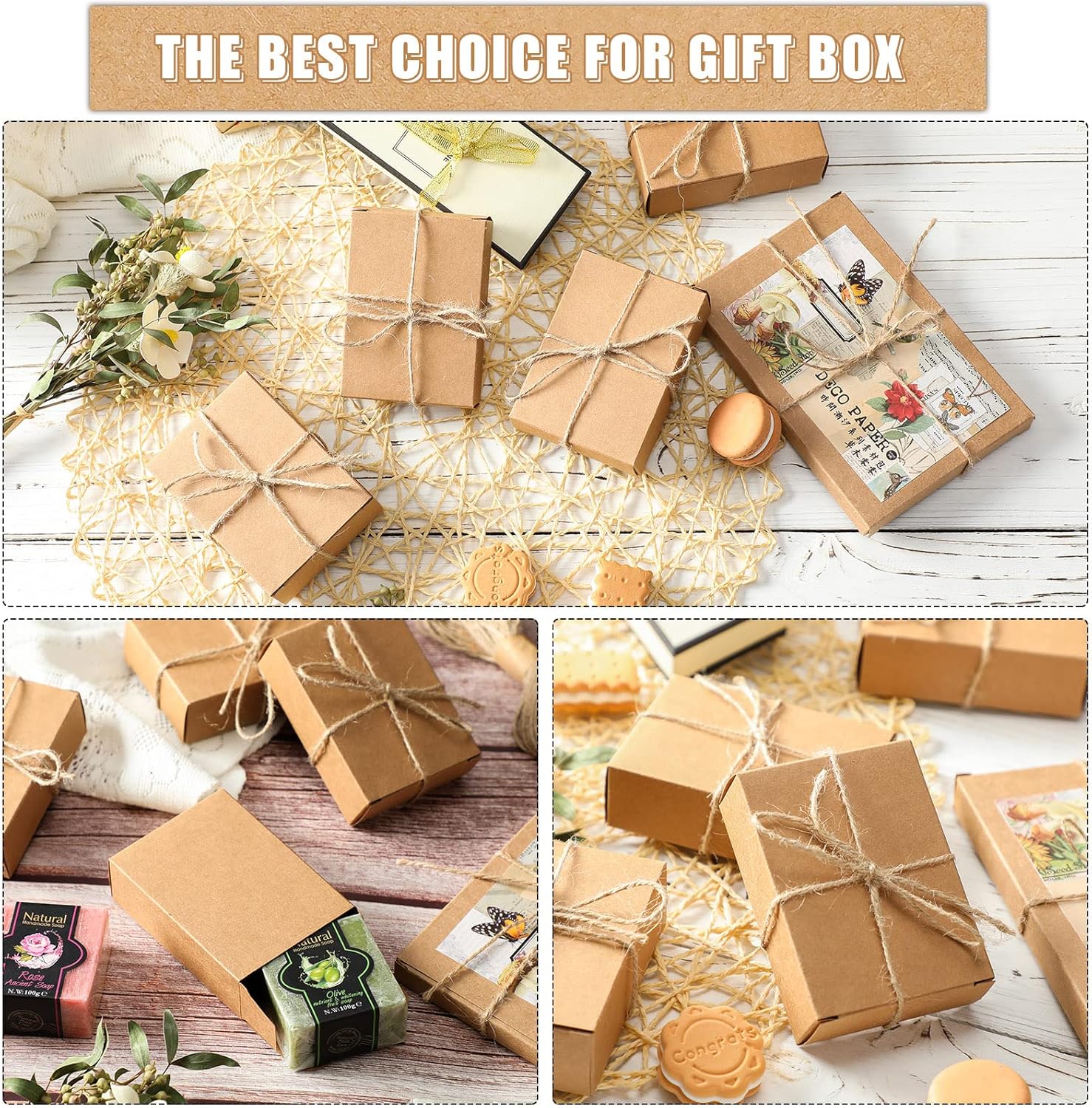 200 Pcs Kraft Soap Boxes No Window for Homemade Soap Packaging