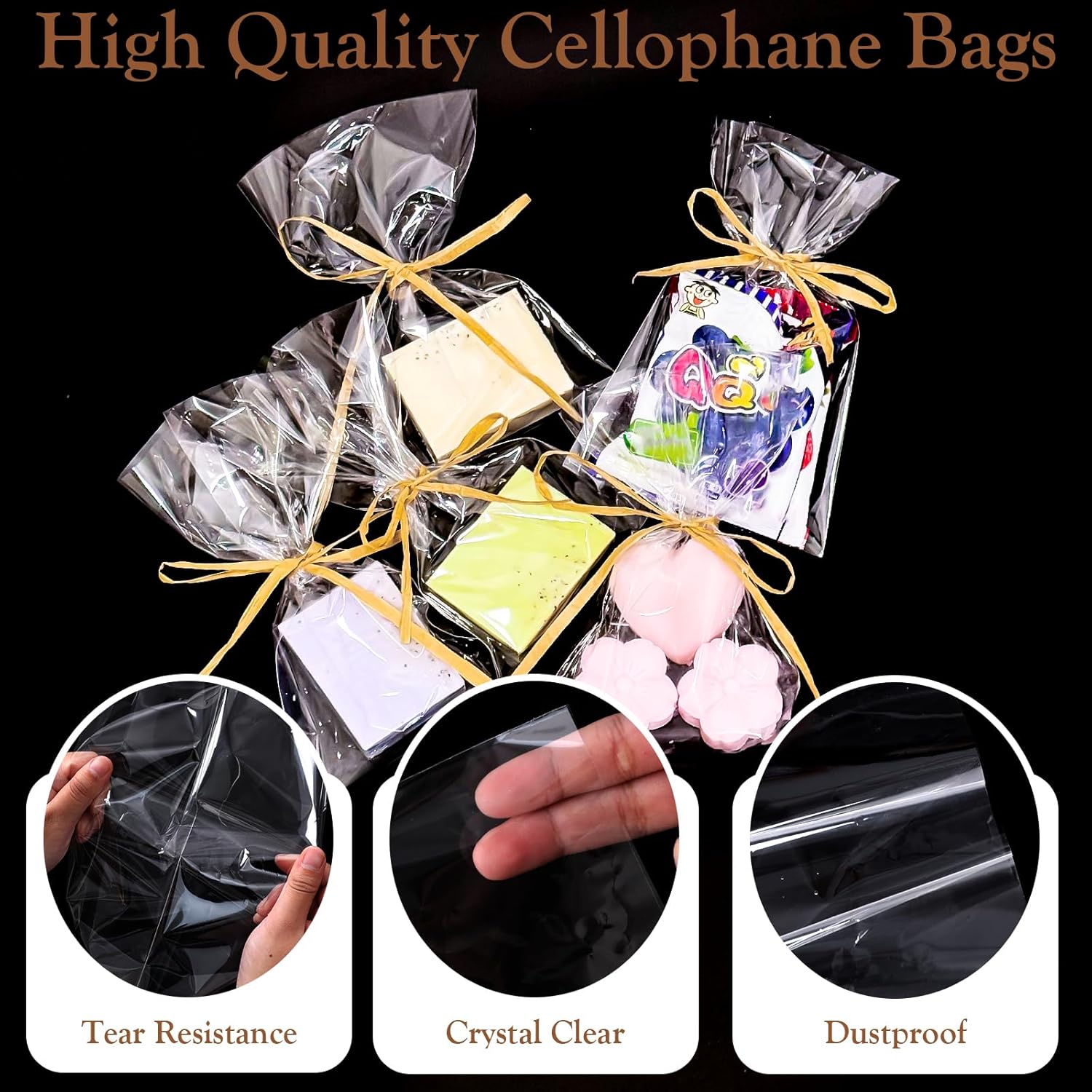Miraclekoo 100pc Clear Soap Bags 5x8 Inch with Raffia Rope