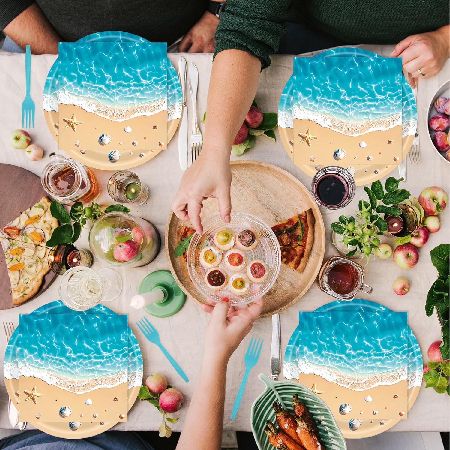 72PCS Ocean Themed Plates and Napkins Set