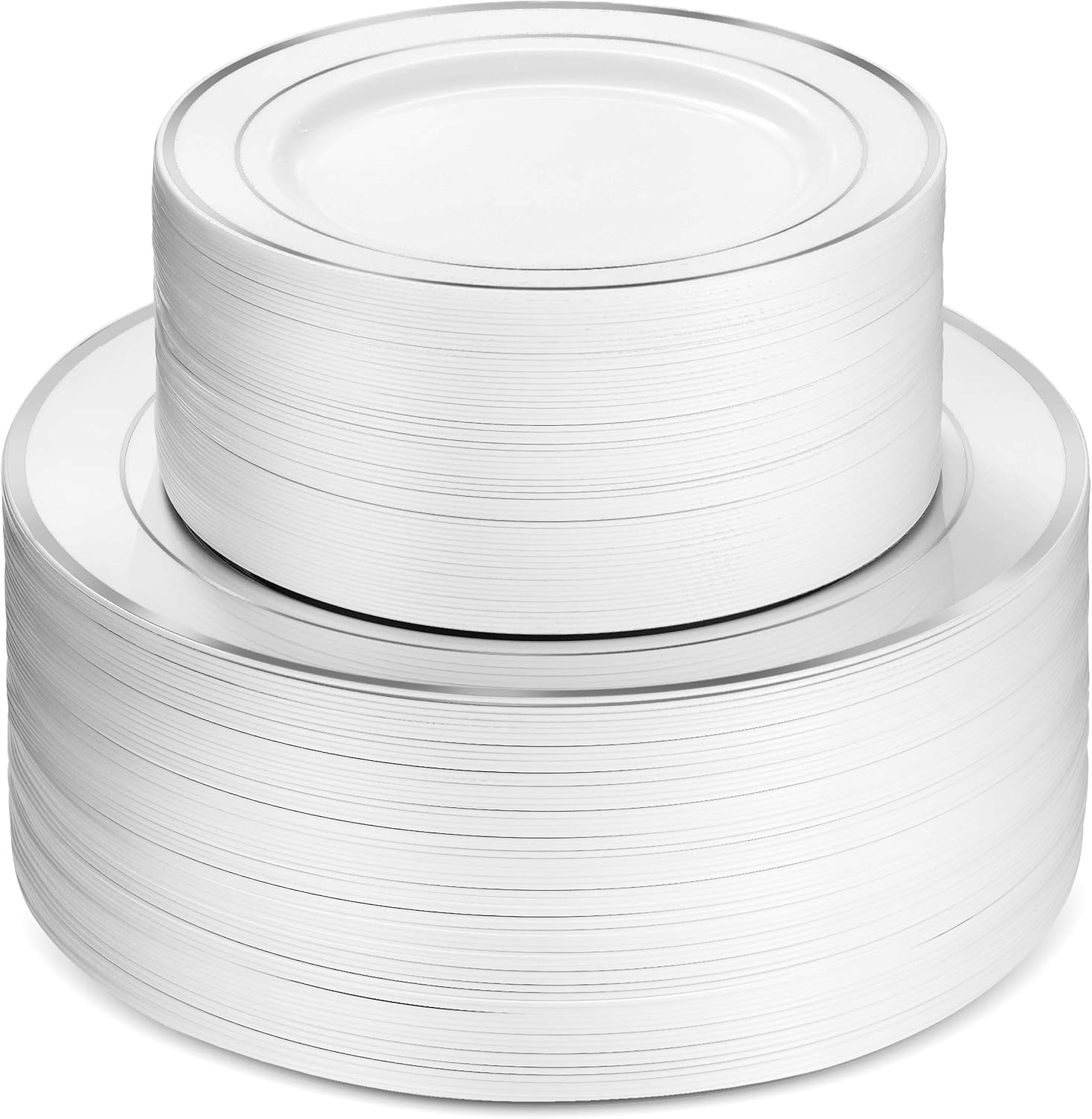100 Silver Plastic Plates Set for Party Wedding