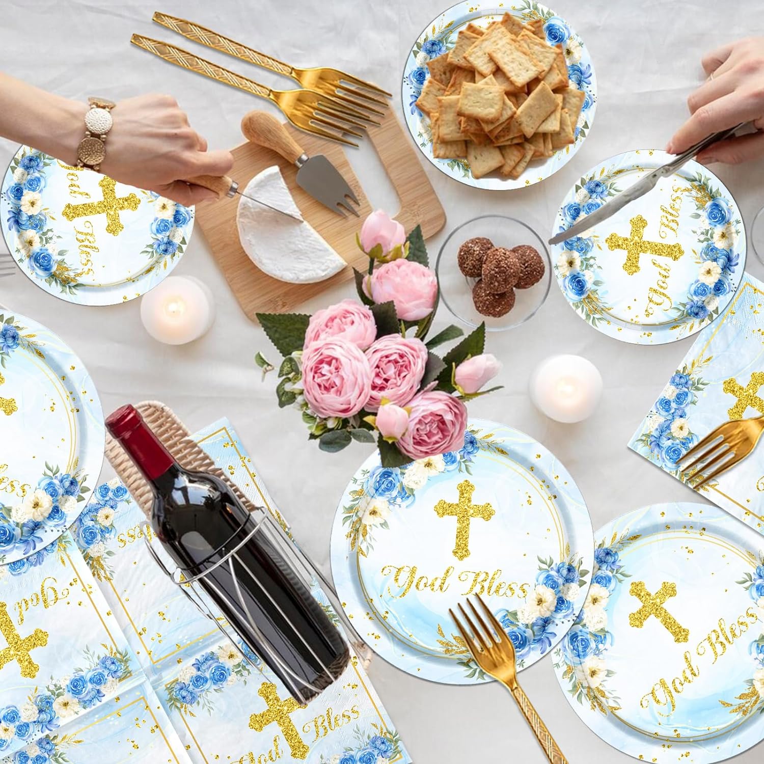 God Bless Plates Napkins Baptism Communion Party Tableware Set