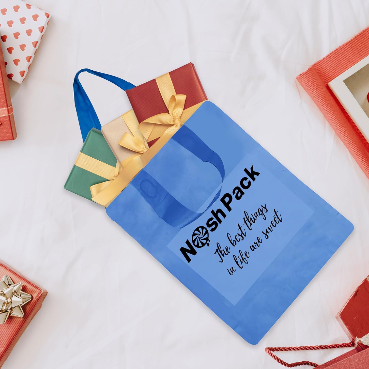 NOSH PACK 100 Blue Clear Tote Gift Bags with Handles