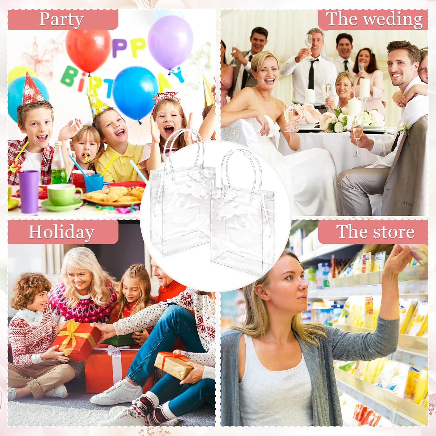 WhizToys 12PCS Clear Gift Bags With Handles