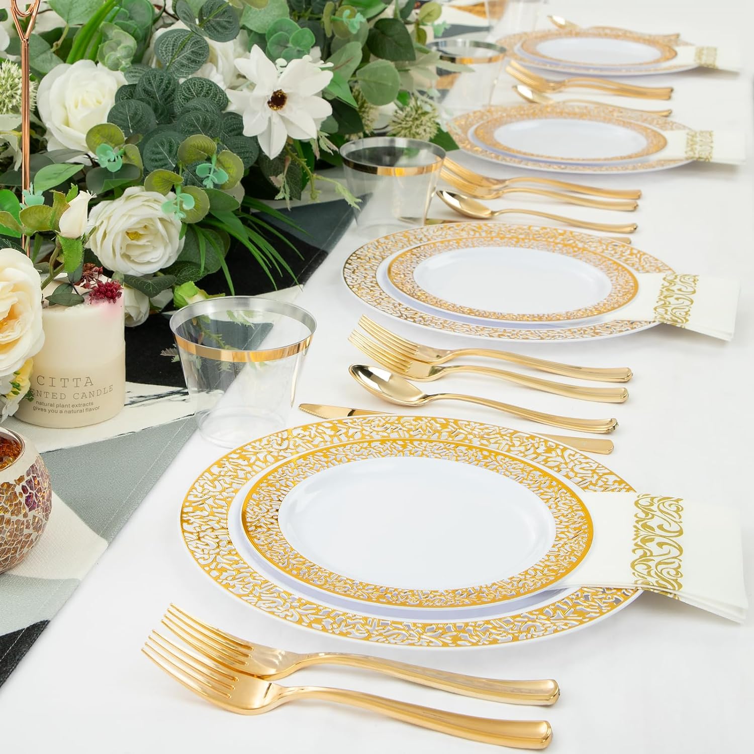 WELLIFE 350Pcs Gold Dinnerware Set for Parties