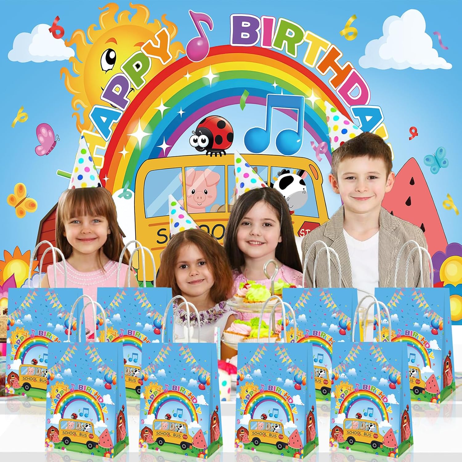 YOOUUQIAN 20PCS Cartoon Melon Gift Bags for Kids Birthday Party