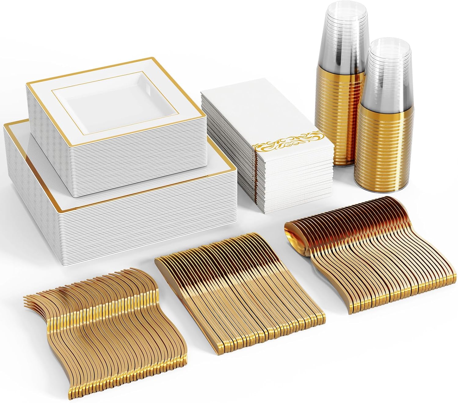 FOCUSLINE 350 Ct Disposable Dinnerware Set for 50 Guests