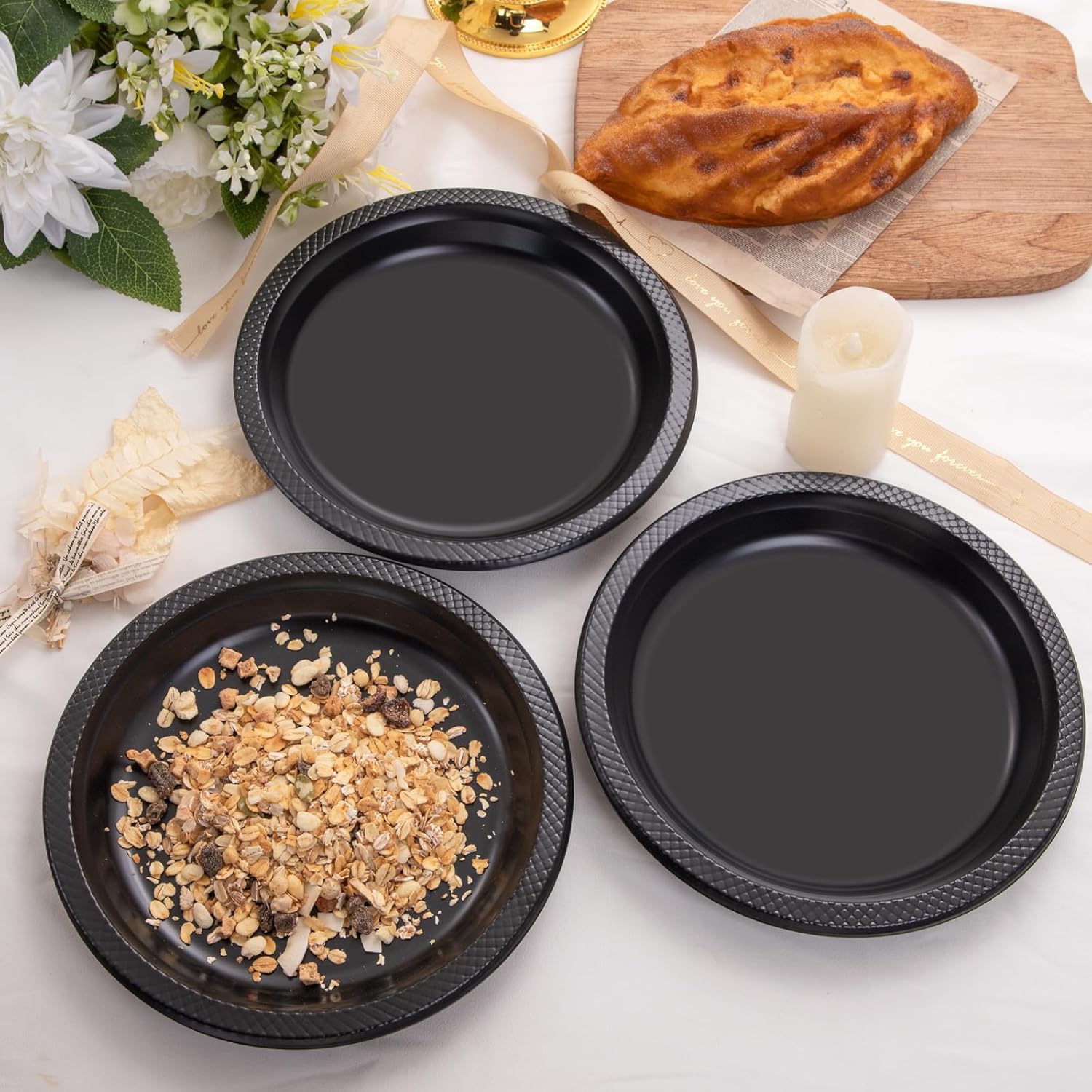 WELLIFE 9 Inch Black Plastic Plates 150 Count