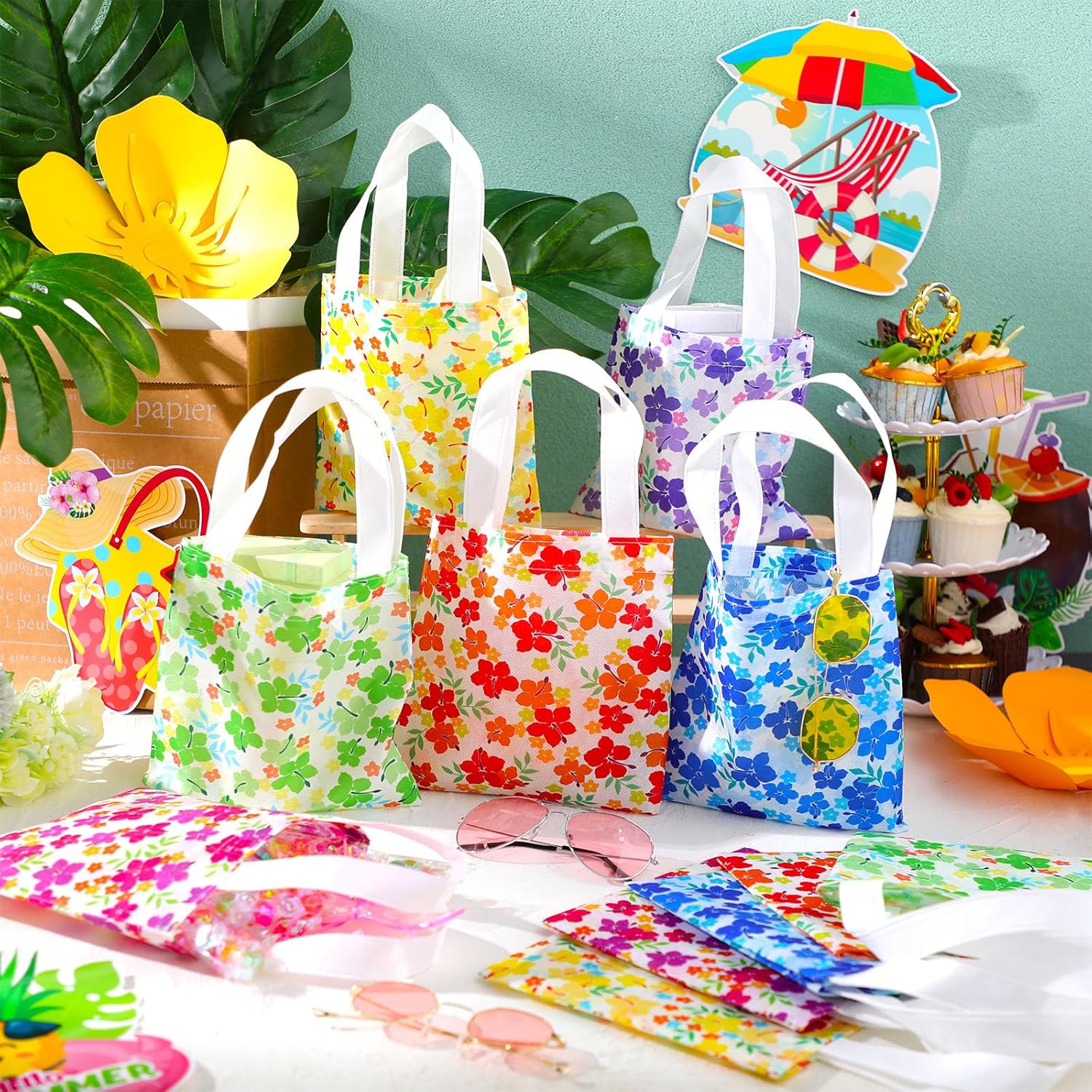 Kolldenn 24 Pcs Hawaiian Tote Bags with Handles