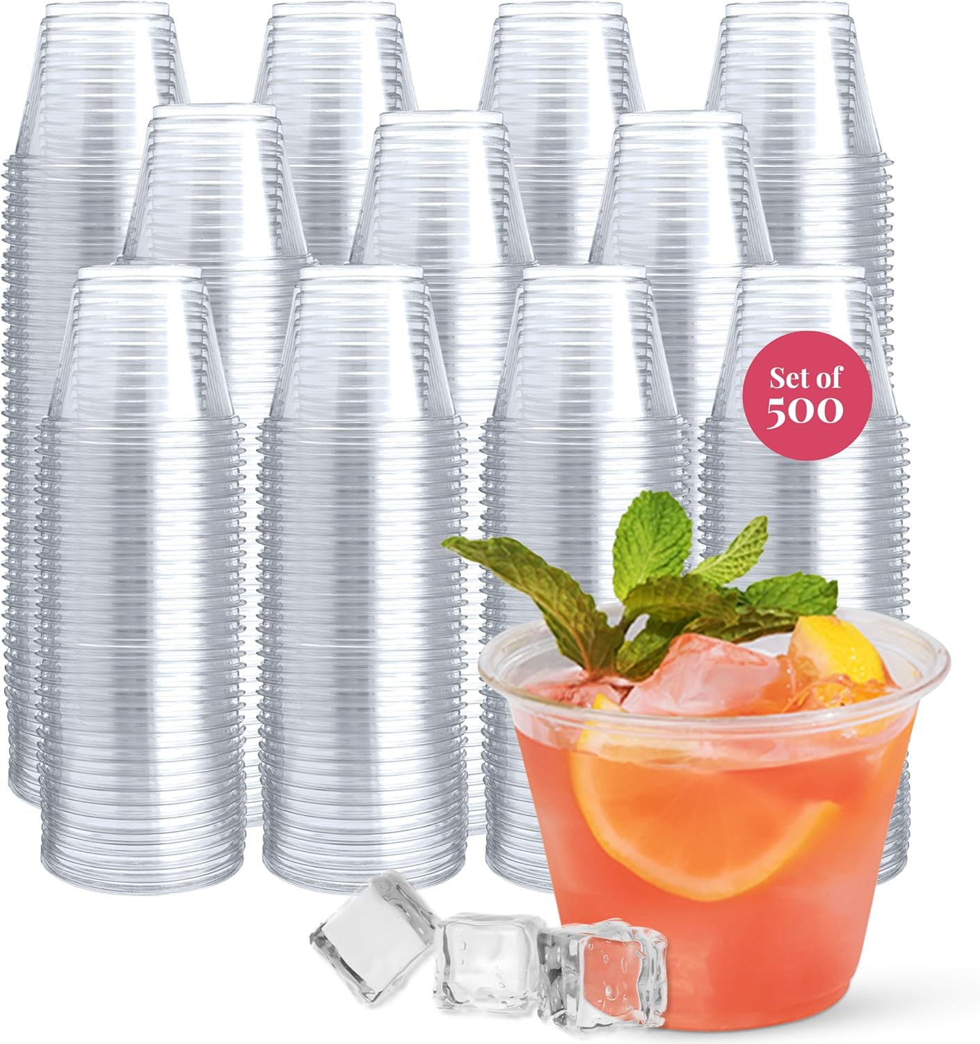 Prestee 500 Clear Plastic Cups 9 oz Cocktail Glasses