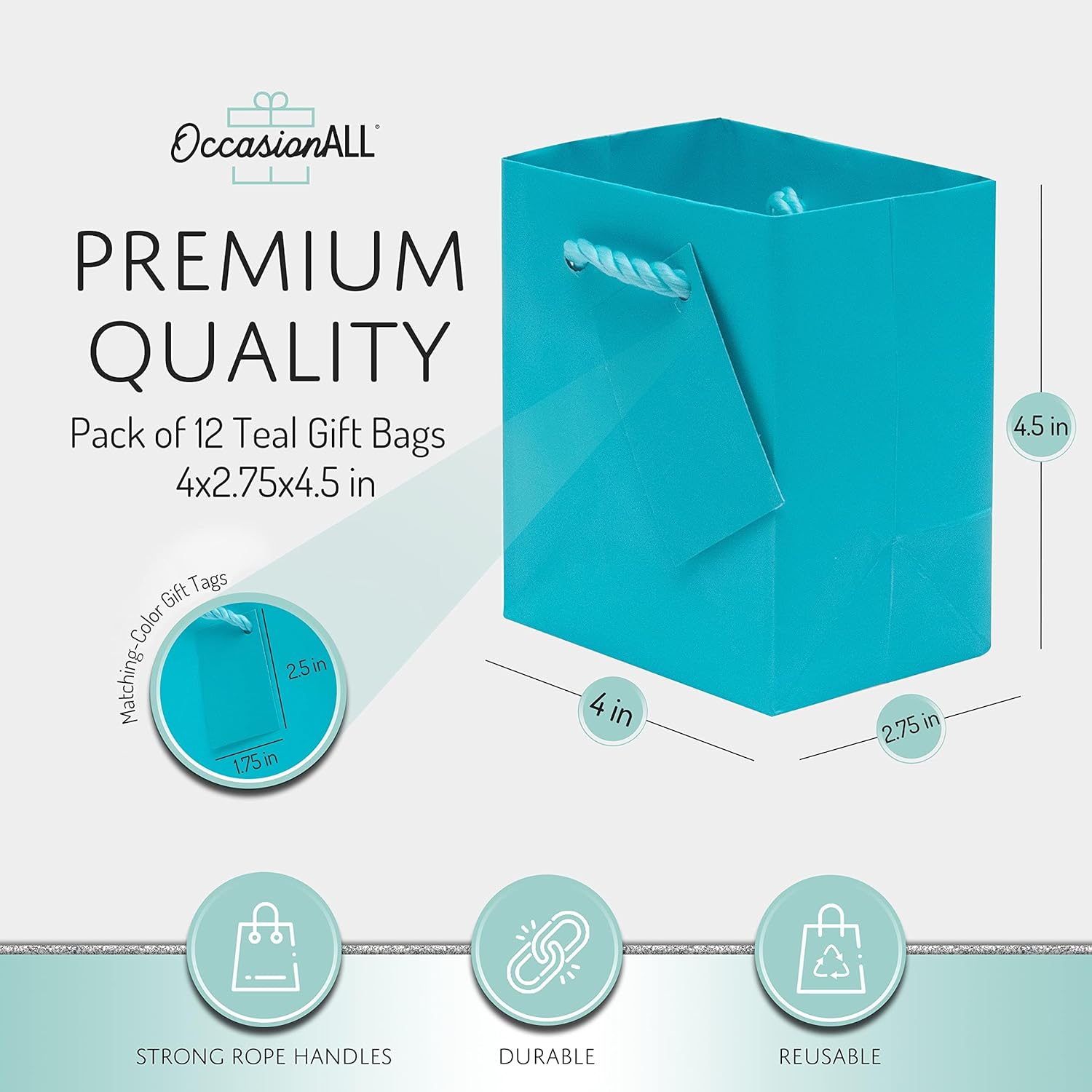 OccasionALL Teal Gift Bags with Handles 12 Pack