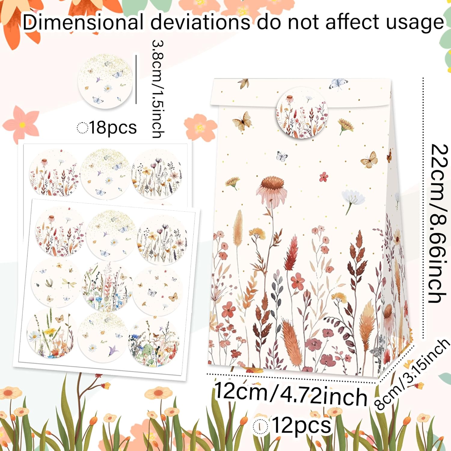 BACH AND BOUJEE 12PCS Wildflower Party Bags with Stickers