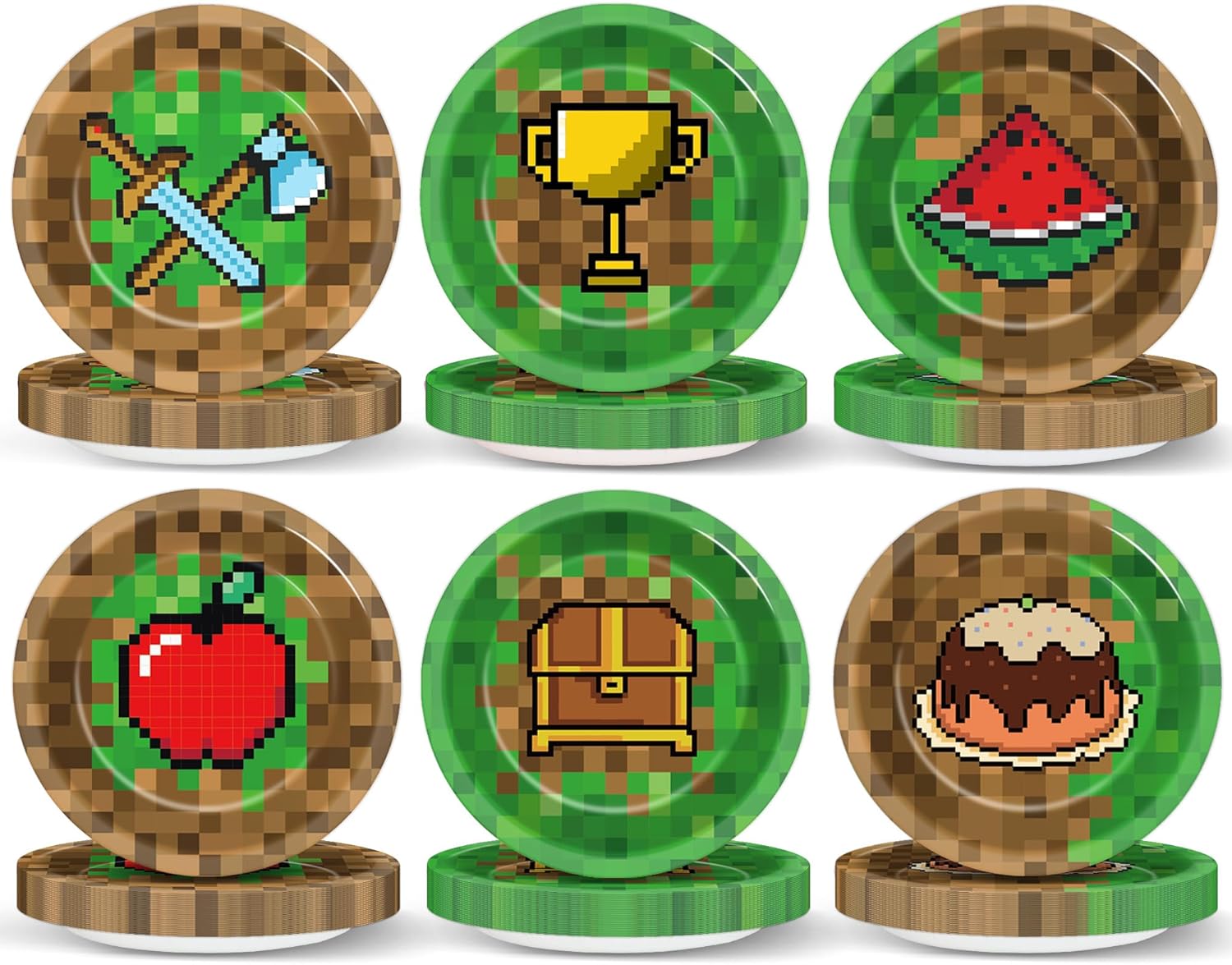 60Pcs Pixel Themed 7 Inch Party Plates for Gaming Events