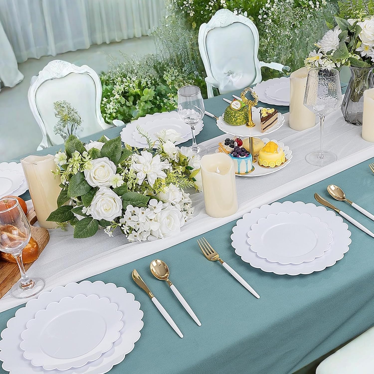 Supernal 100pcs White Plastic Plates for Birthday Wedding Parties