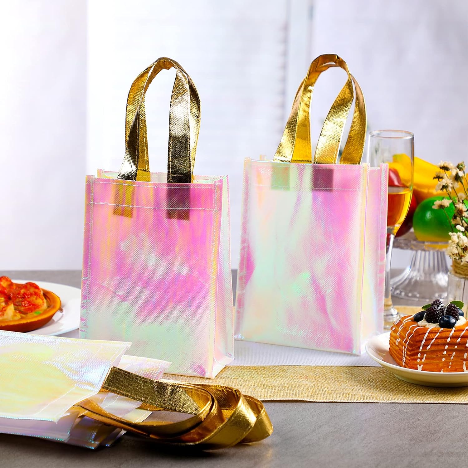Jutom 20 Pack Iridescent Gift Bags Reusable Party Tote With Handles