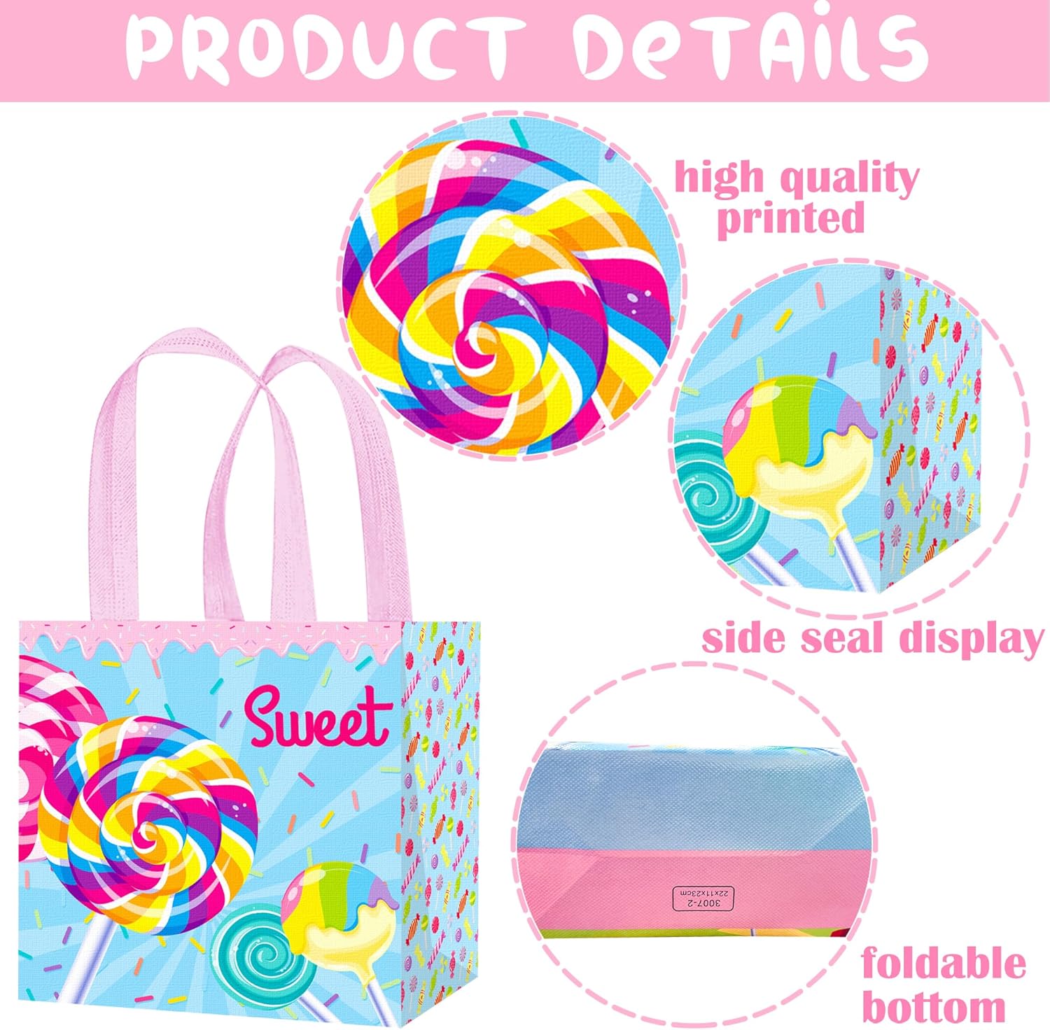 Umoni Candyland Party Goodie Bags 12Pcs Lollipop Treat Tote Bags With Handles