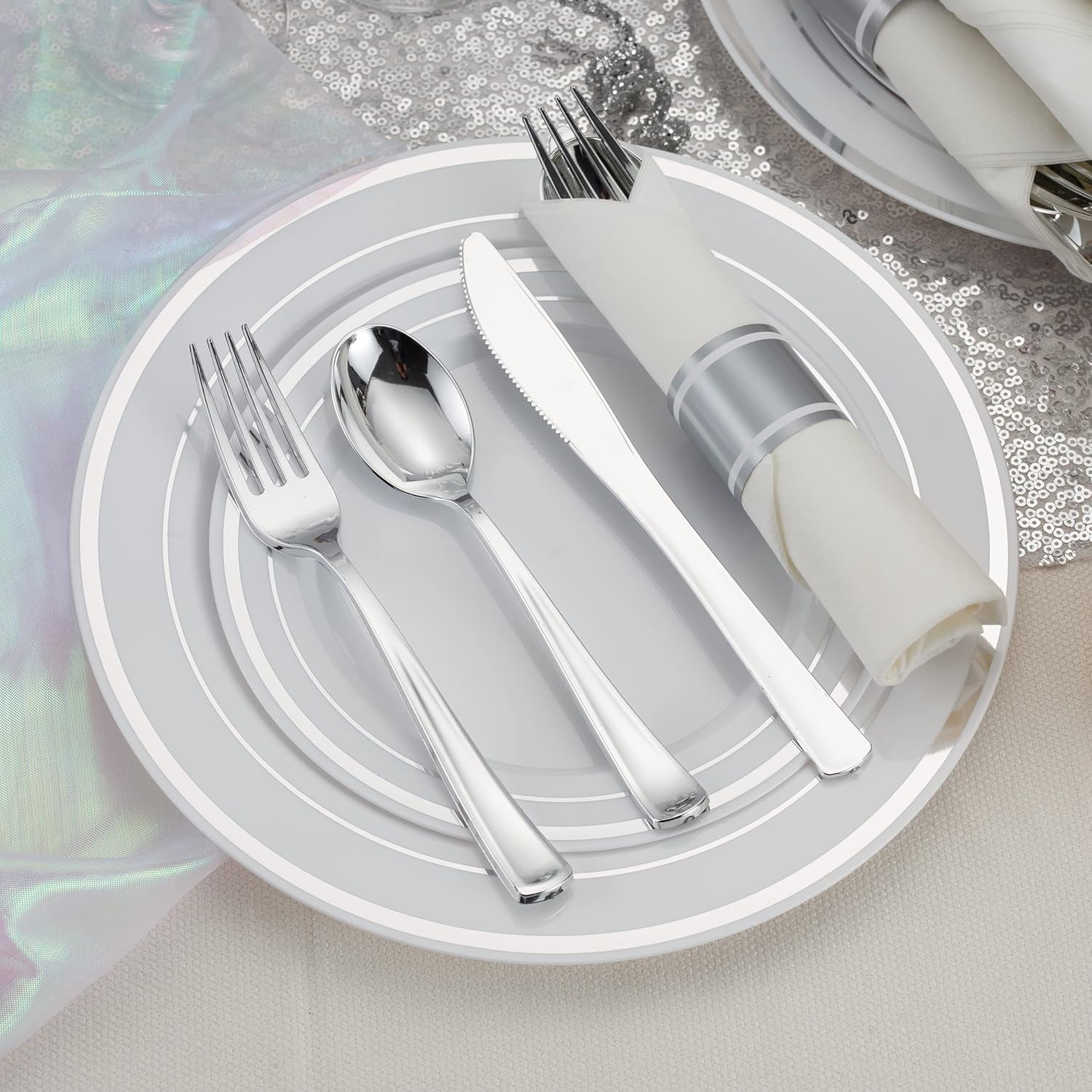 50 Pack Silverware Set with Napkins for Parties