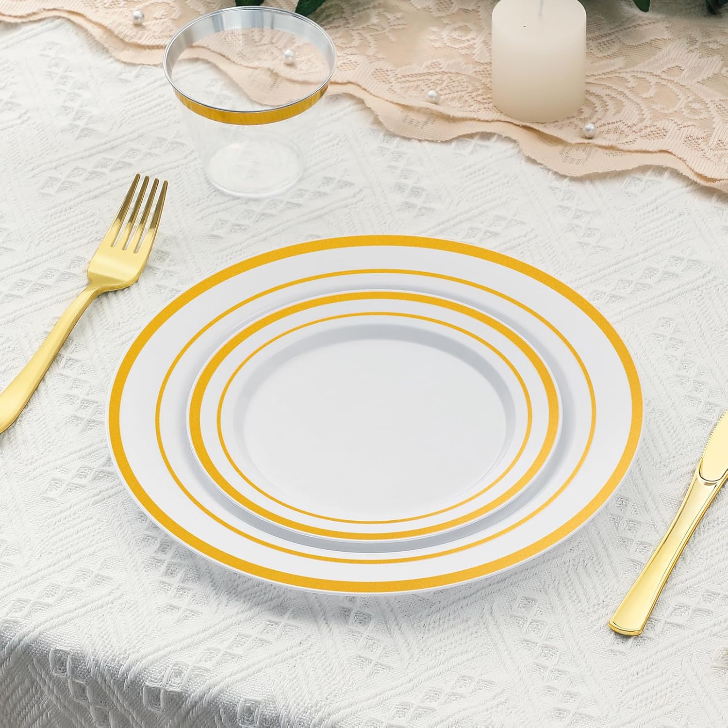 AOZITA 200 Pcs Gold Plastic Plates for Party