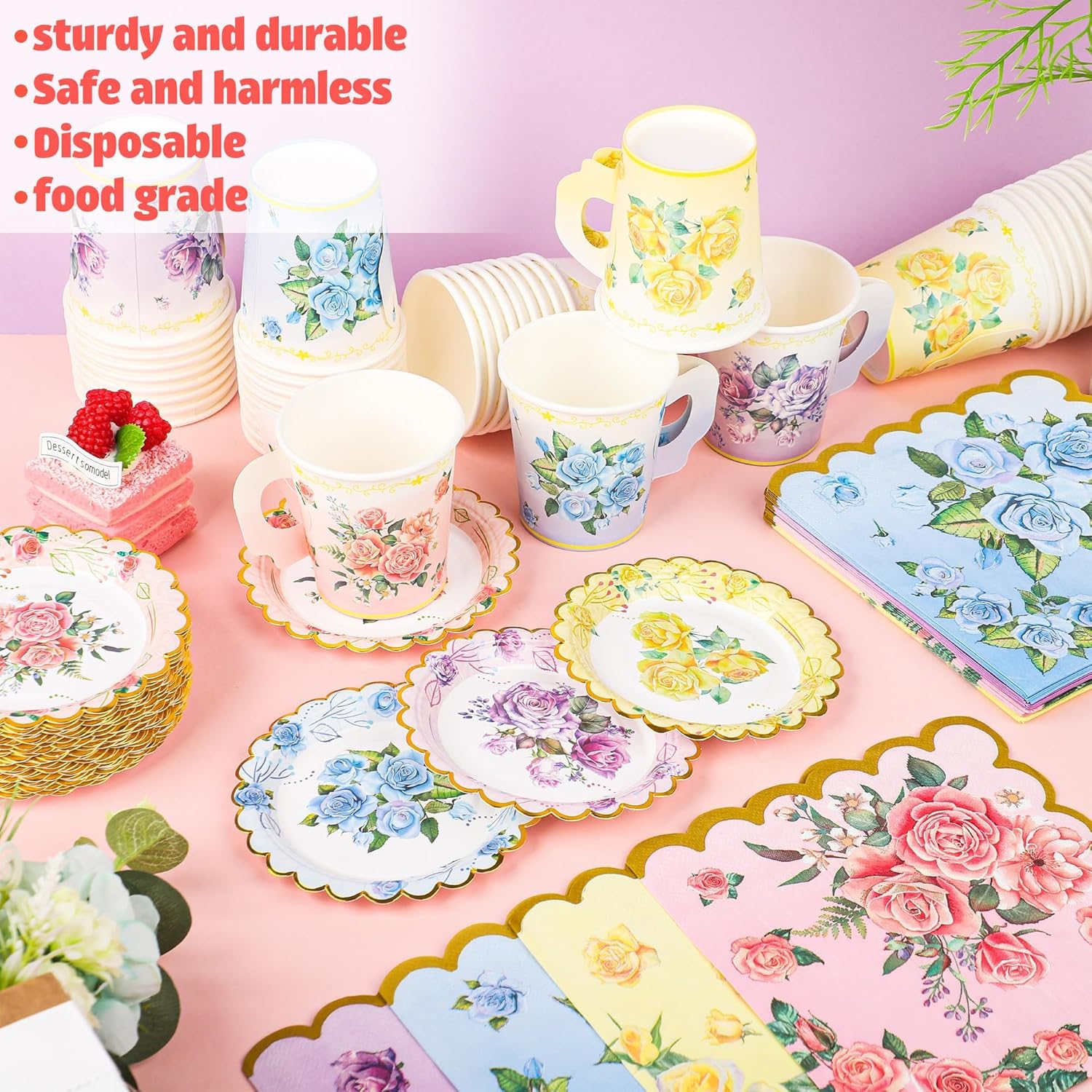 40 Set Floral Tea Cups and Saucers with Handle