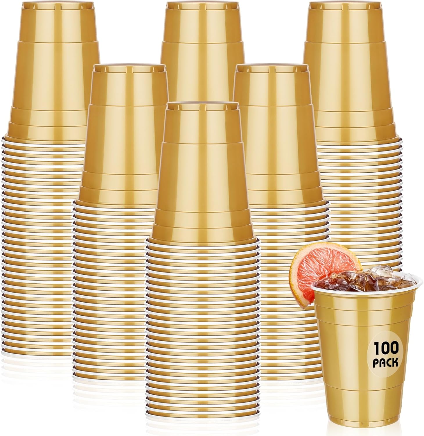 Dualshine 100 Pack 16 Oz Gold Plastic Cups for Parties