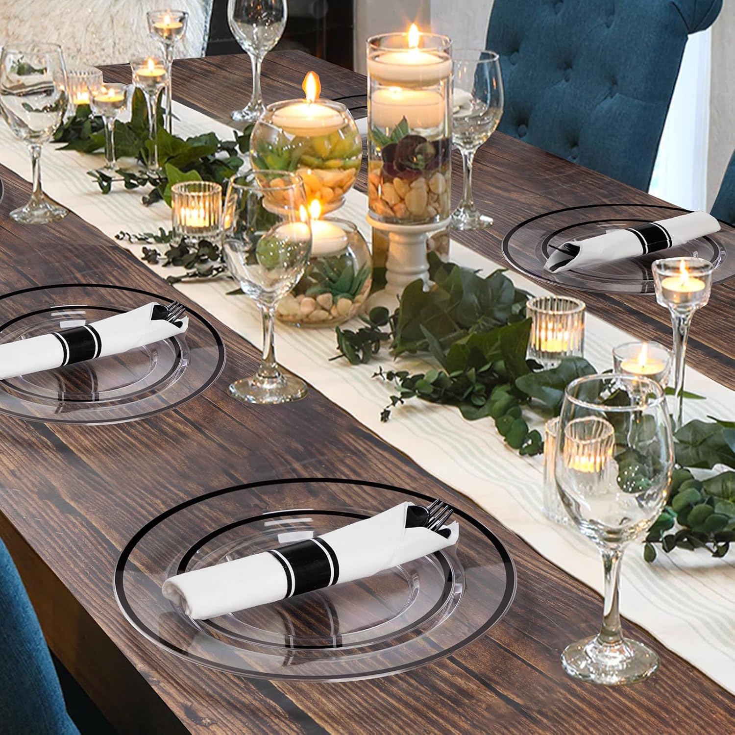 Goodluck 350 Piece Black Plastic Dinnerware Set for 50 Guests