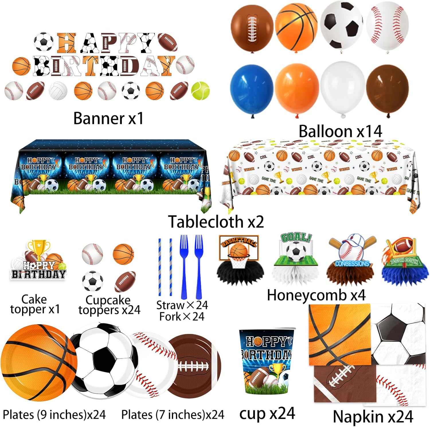 198Pcs Sports Birthday Decorations Set