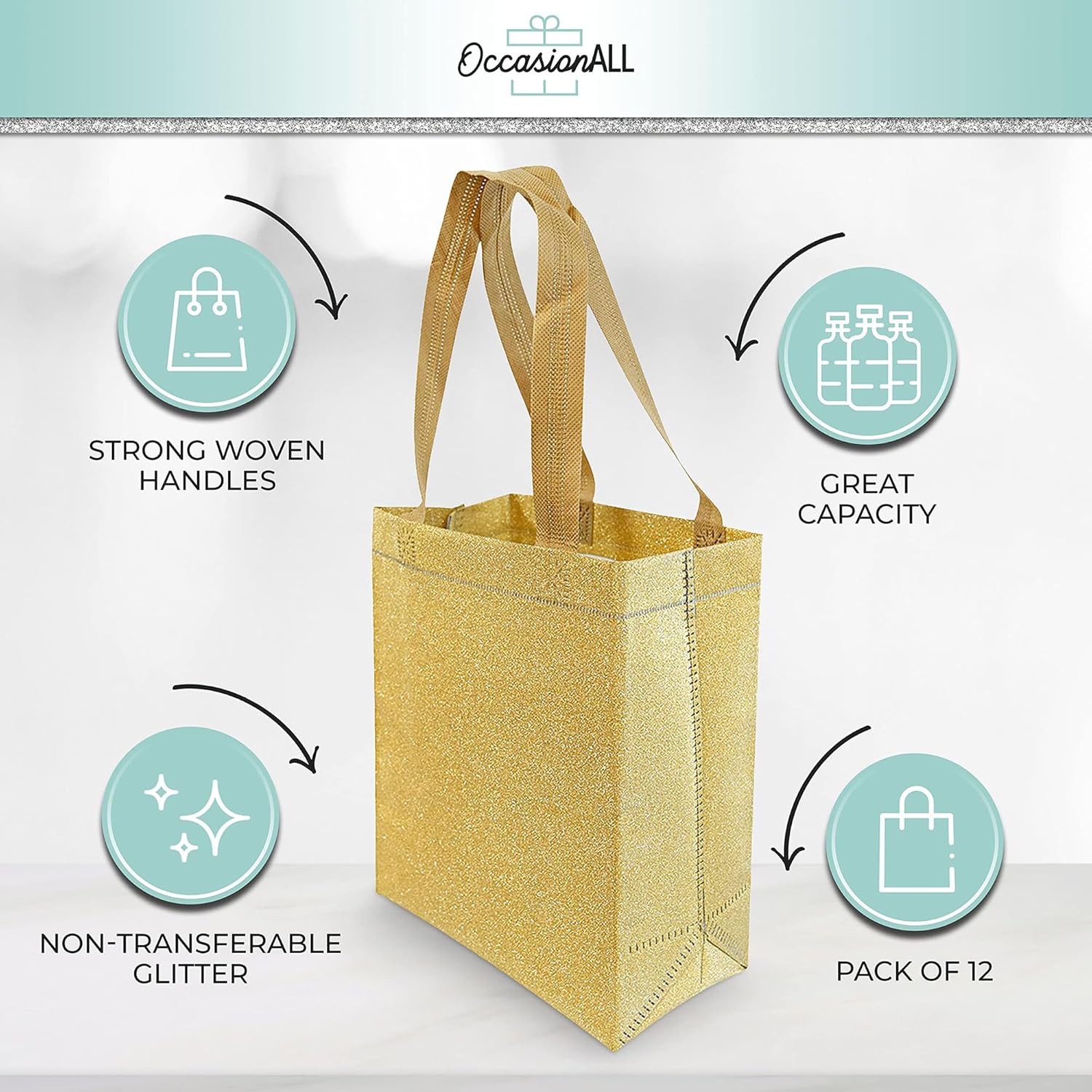 OccasionALL Gold Gift Bags 12 Pack with Handles