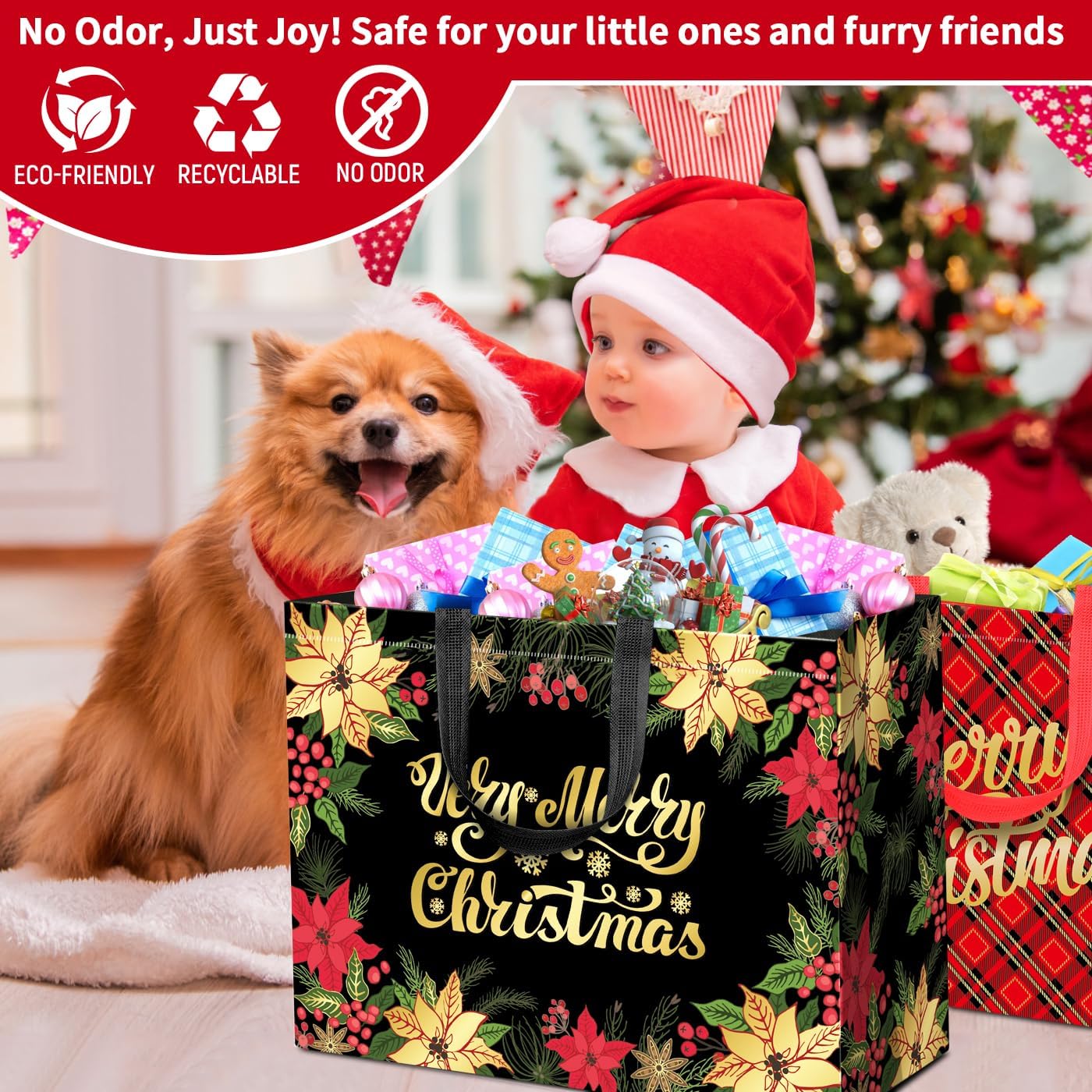 12 Pack Extra Large Christmas Gift Bags with Handles