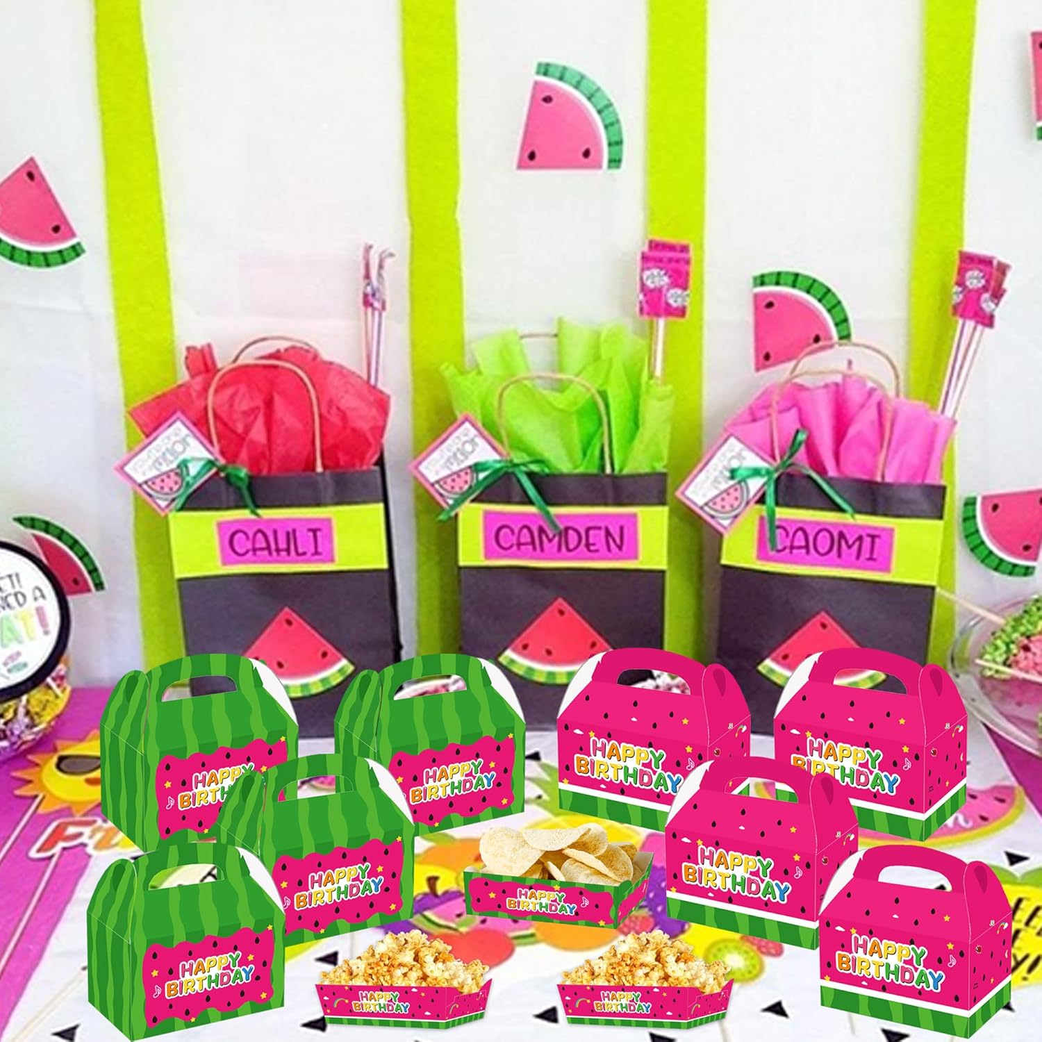 Wegymer Cartoon Watermelon Party Favor Boxes 16Pcs