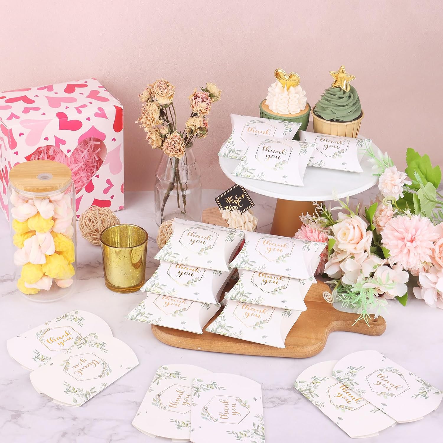 Haomian 100 PCS Kraft Paper Pillow Gift Boxes for Parties and Weddings