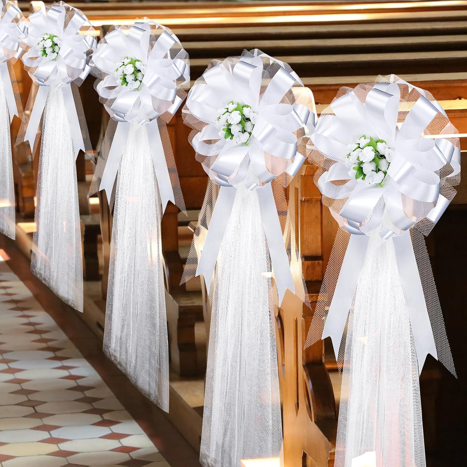 Duraaamo 24 Piece Wedding Aisle Decor Bows with Rosebuds