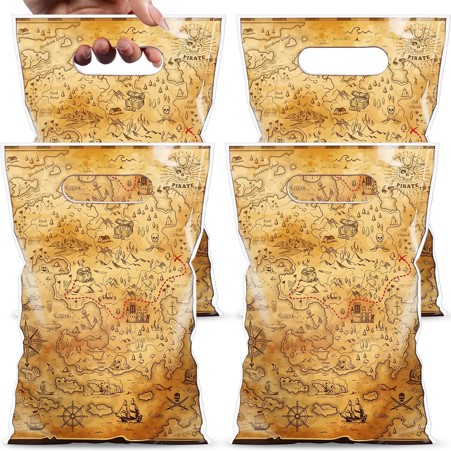 Pajean Pirate Party Favor Bags 100 Pcs Treasure Map Gift Wrapping