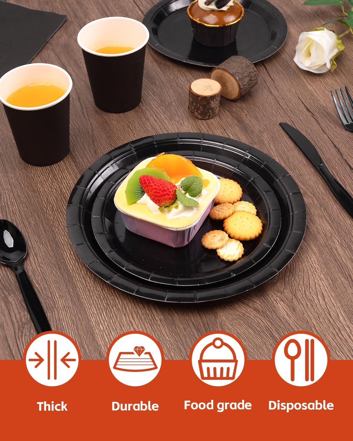 Lzerking Black Party Supplies Set for 32 Guests