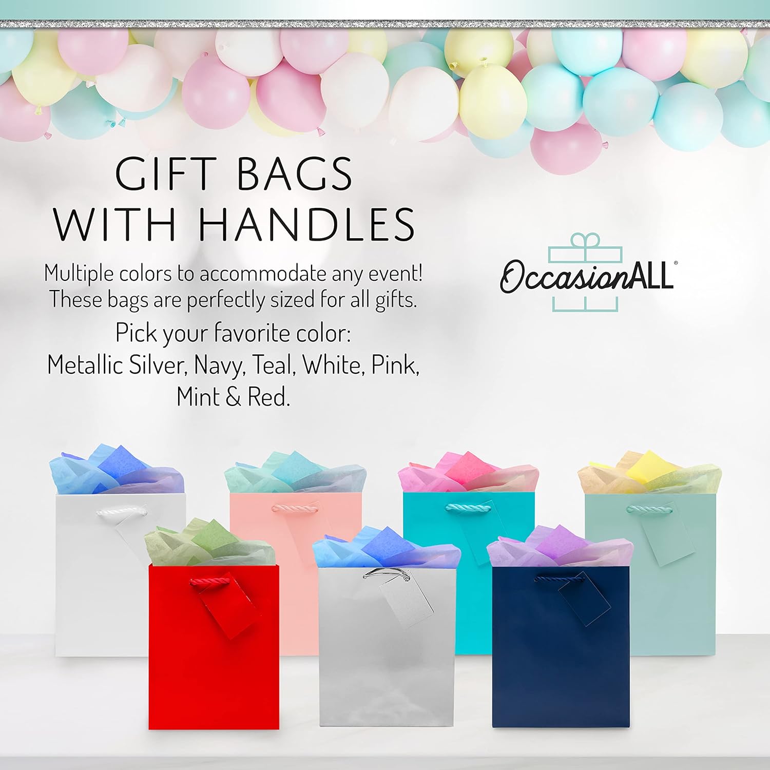 OccasionALL Small Gift Bags with Metallic Handles 12 Pack