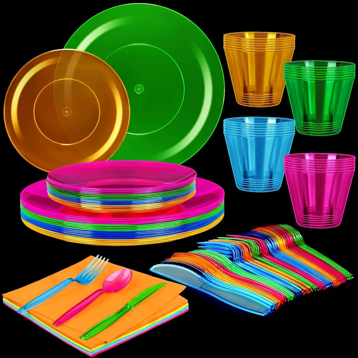 252 PCS Neon Party Supplies Set for 36 Guests