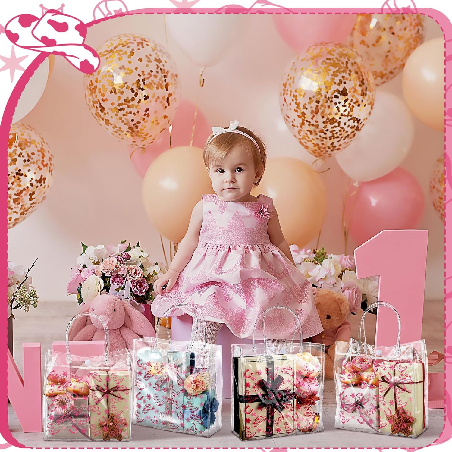Tioncy 24 Pcs Pink Cowgirl Party Favor Bags