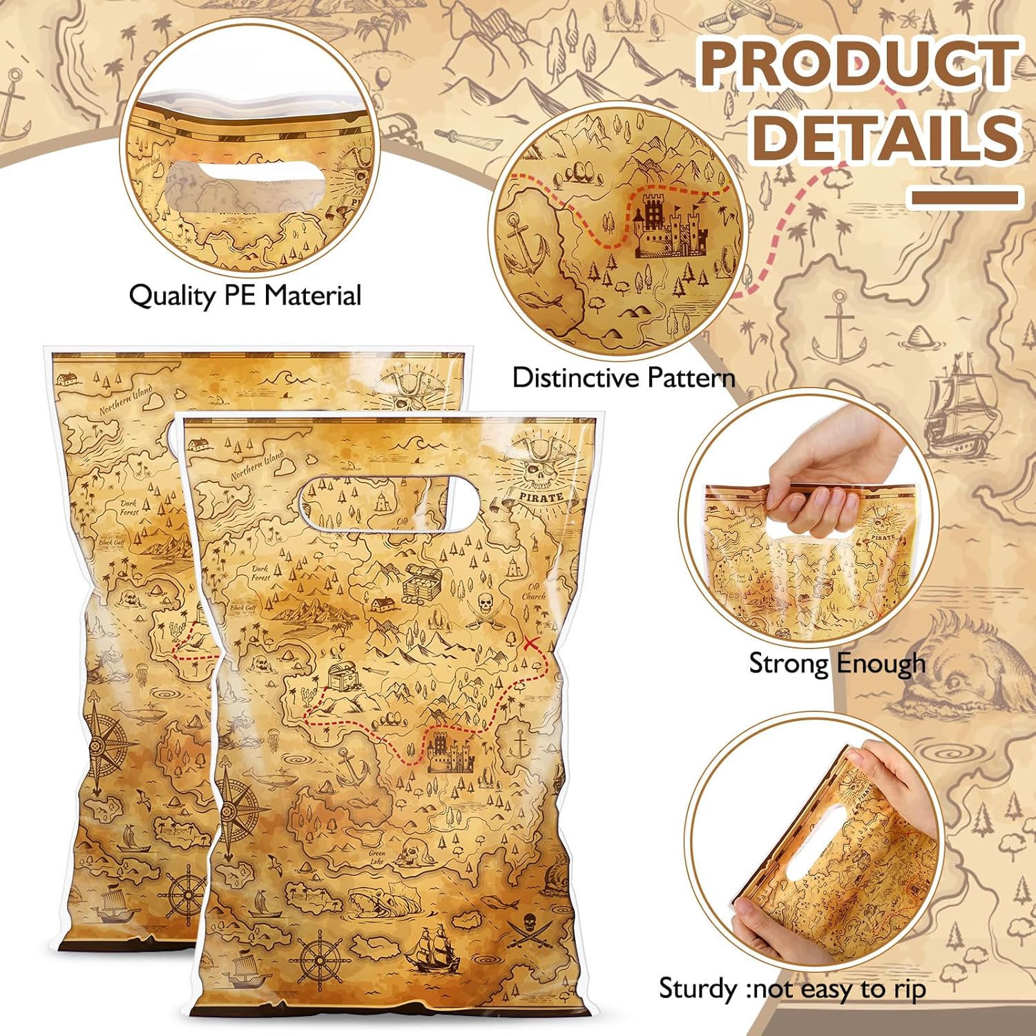 Pajean Pirate Party Favor Bags 100 Pcs Treasure Map Gift Wrapping