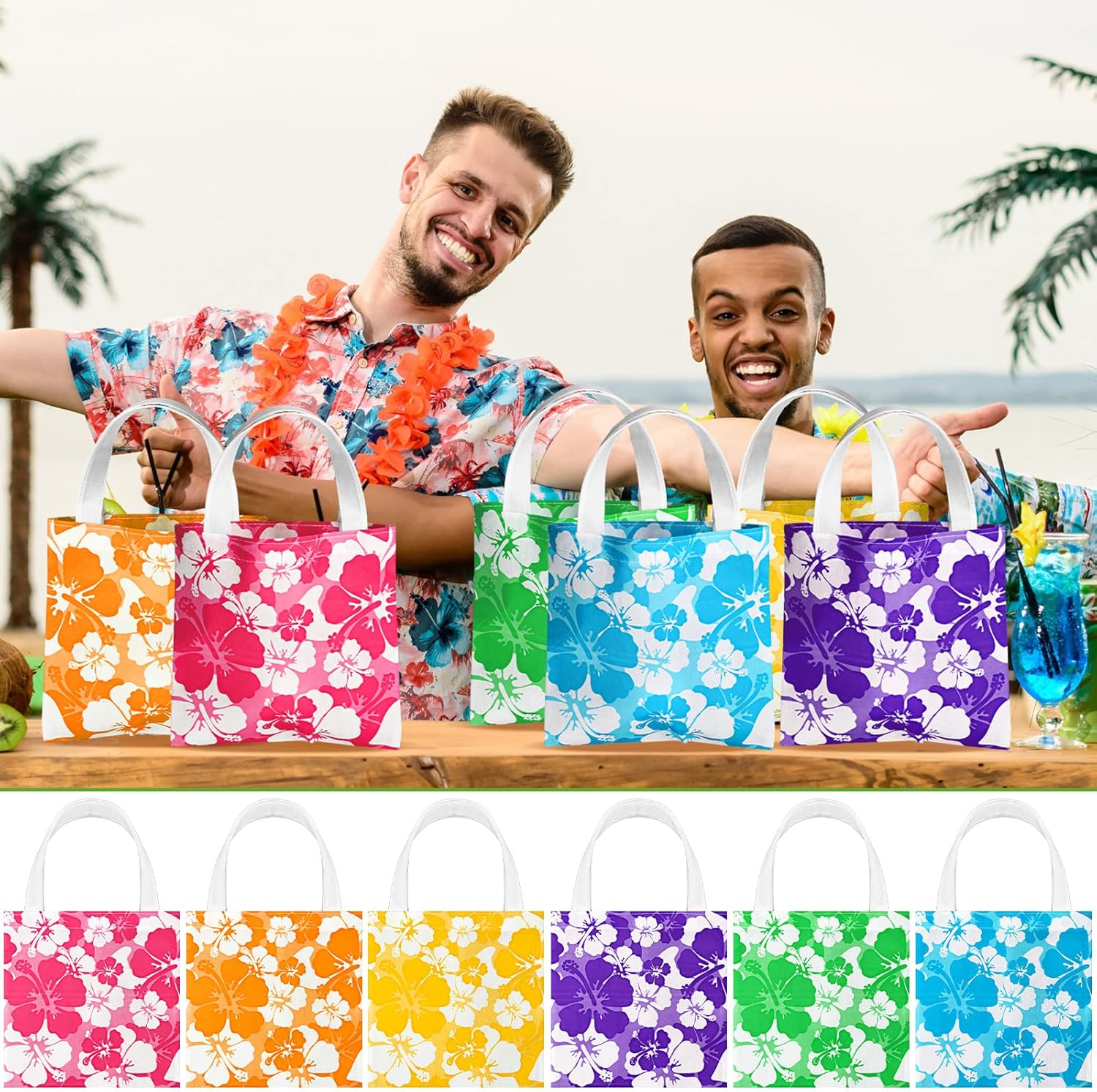 Teling 24 Pcs Hawaiian Party Favor Bags with Handle